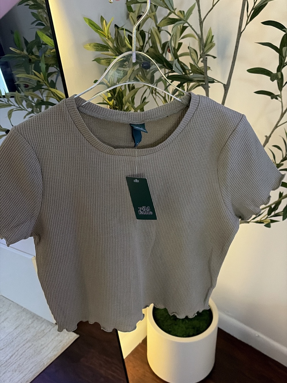 wild fable taupe ribbed scallop-hem short sleeve tee
